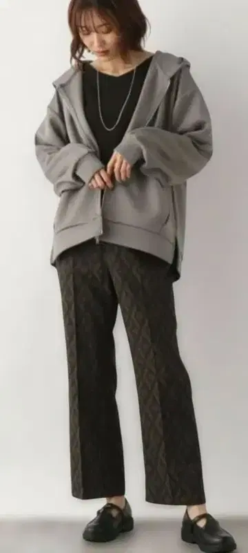 GLOBAL WORK 라이트 쿠션 지퍼 후드티 L 그레이