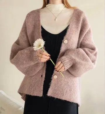 hinari 히나리 W 자카드 니트 가디건 핑크