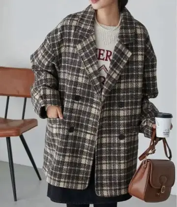 BONLECILL 부클 체크 무늬 자켓 코트 FREE 브라운