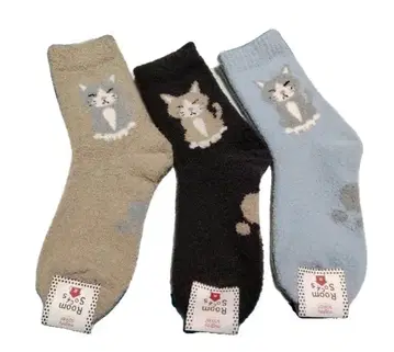 복슬복슬 고양이 패턴 삭스 3색 세트 (22.5~24.5cm)