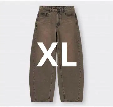 GU 배럴 레그 데님 청바지 브라운 여성용 XL