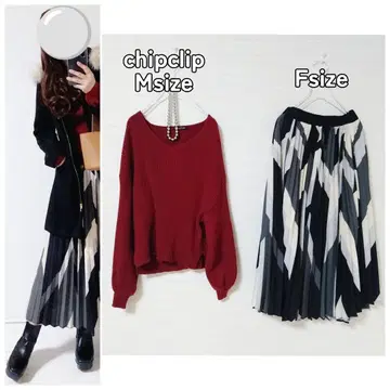 코디 세트 보르도 니트 패턴 스커트