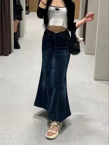 Y2K 데님 롱 스커트 스타