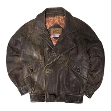 짧은 기장 빈티지 가죽 자켓 M~L 상당 American 다크 브라운