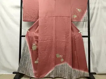 기모노 호몬기 가지꽃 문양 그라데이션 염색 금채 순수 실크 일품