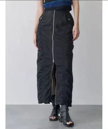 MURUA 지퍼 슬릿 개더 스커트 블랙