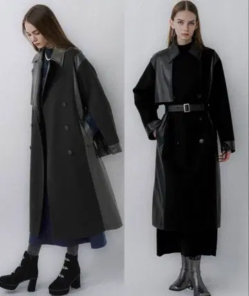 HARE 롱 코트 트렌치코트 가죽 블랙