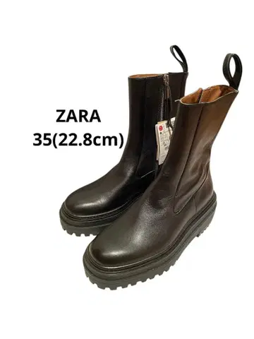 ZARA 가죽 사이드 고어 부츠 블랙 통굽 35(22.8cm)