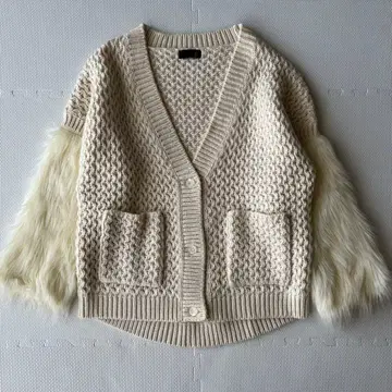 새상품급 Riu 리우 인조 모피 슬리브 가디건 프리 사이즈 아이보리