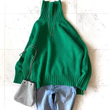 새상품급 투모로우랜드 울 캐시미어 하이넥 풀오버 그린