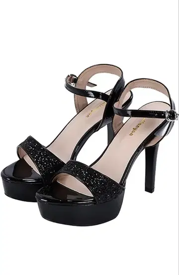 글리터 장식 블랙 하이힐 샌들 캬바쿠라 힐