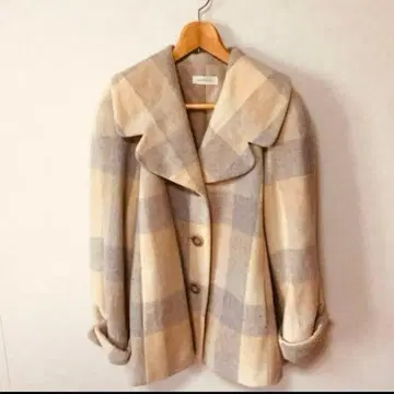 여성용 체크 무늬 울 코트 일본제 레트로