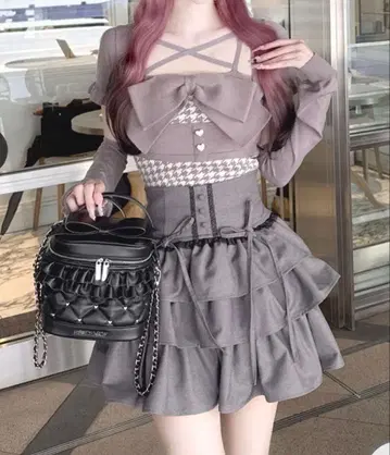 HONEY MEW 티어드 프릴 스커트 그레이 XS 허니뮤우