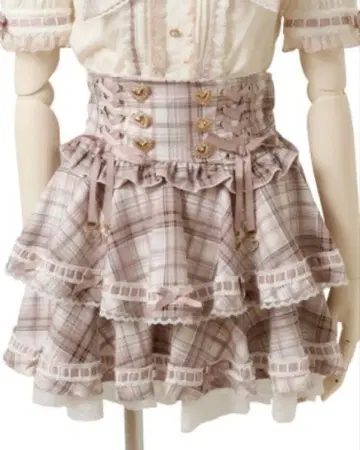 LIZLISA 사다리 리본 체크 티어드 치마바지