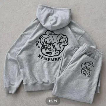 Remember Logo Hoodie 그레이 셋업