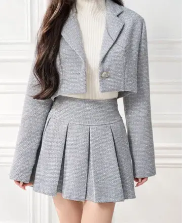 프리 지아 라메 트위드 자켓 x 플리츠 미니 스커트[dk1317]