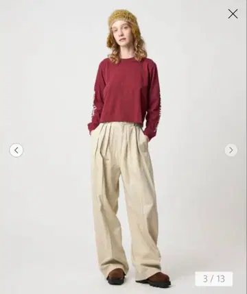 6 roku 코튼 레이온 턱 팬츠