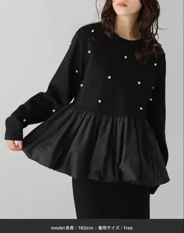 택 포함 미사용 새상품 AMELY 펄 모티브 페플럼 상의