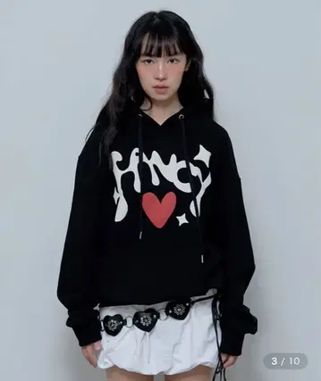 FANCY CLUB 후드 부착 후드티 블랙