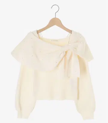 MAJESTIC LEGON 비쥬 리본 오프숄더 니트 아이보리