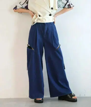 슬릿 벨트 데님 P HARE 하레 팬츠 청바지 데님 팬츠 네이비