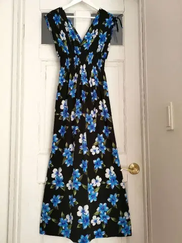 꽃무늬 V넥 롱 원피스 하와이안 리조트 원피스