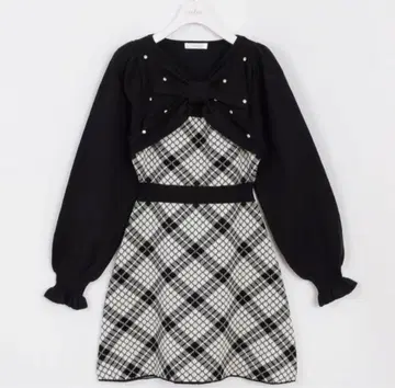 에블린 긴팔 체크 리본 니트