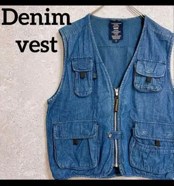 90p 구제 의류 데님 베스트 낚시 워크 베스트