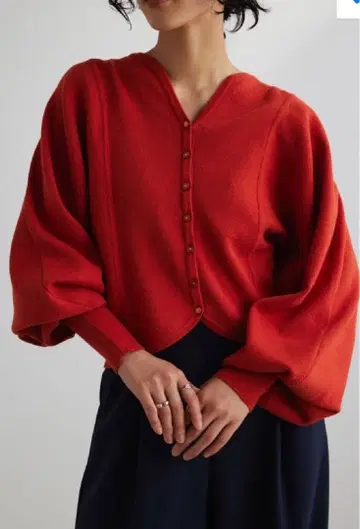 스타일 믹서기 넥 디자인 볼륨 가디건 오렌지