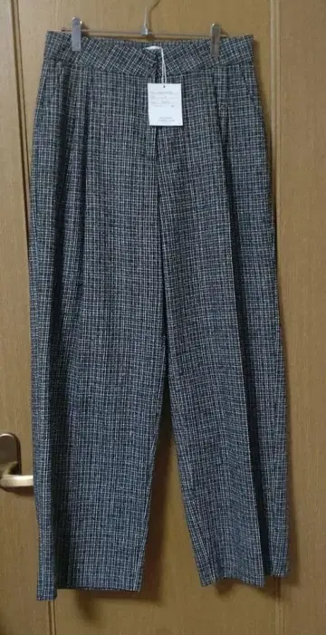 by muni:r 블랙 화이트 체크 와이드 팬츠