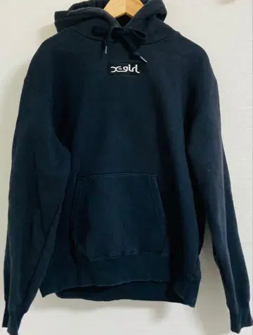 X-girl x champion Box 로고 콜라보 후드티 블랙