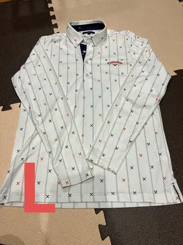 새상품급 Callaway 긴팔 셔츠 화이트 스트라이프 L