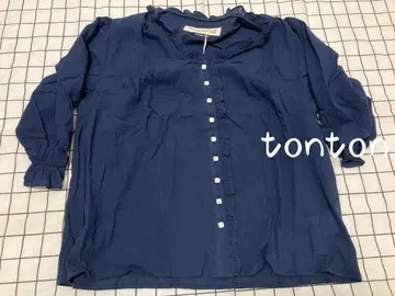 Viaplain Via Victoria 네이비 프릴 셔츠