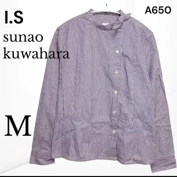 [ 아이에스 스나오쿠와하라 ] 스트라이프 리본 옷깃 블라우스 일본제 코튼