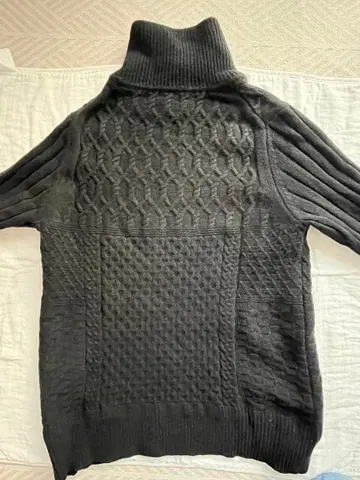 아바하우스 남성용 니트 블랙 케이블 짜임 하이 게이지 니트 터틀넥