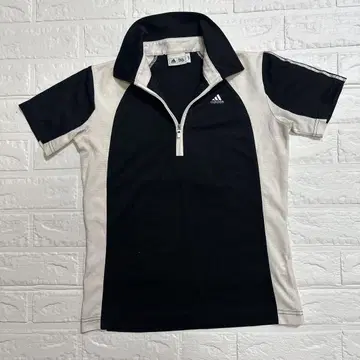 adidas 지퍼 피케 셔츠 S 블랙/화이트