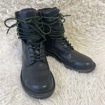 SAYA 가죽 레이스업 부츠 백지퍼 블랙 25cm 10홀