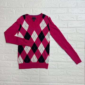 TOMMY HILFIGER 아가일 다이아몬드 패턴 핑크 긴팔 니트