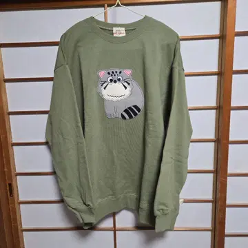 manul 고양이 자수 트레이닝복 Free 사이즈 올리브 그린