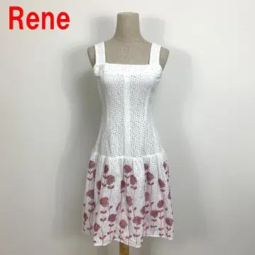 A6485 르네 무릎 기장 원피스 슬리브리스 면 자수 플레어 화이트 36