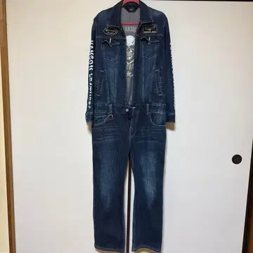 vanson 데님 오버롤 스컬 프린트