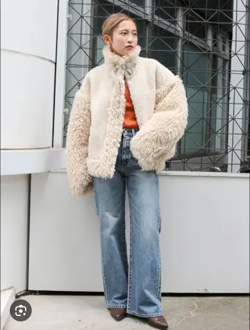 [ 새상품 ] Ungrid 보아 콤비 무스탕 블루종 M 아이보리