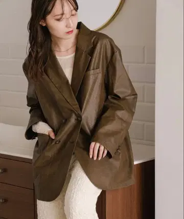 Kastane 인조 가죽 더블 자켓 브라운