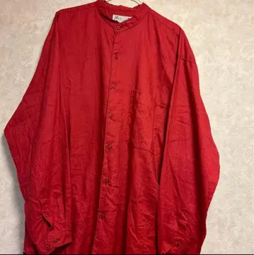 GOOUCH 90S 구제 의류 린넨 셔츠 빈티지 스탠드 카라