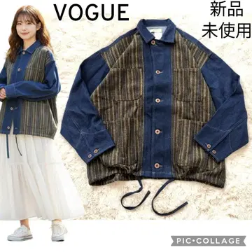 [ 새상품 ] VOGUE 이소재 배색 절개 데님 자켓 커버올 루즈핏