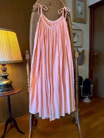 70s 프랑스 유럽 앤티크 빈티지 핑크 프릴 원피스