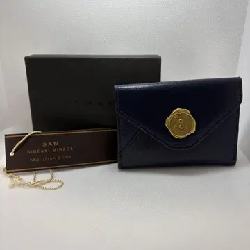 SAN HIDEAKI MIHARA 네이비 가죽 접이식 지갑