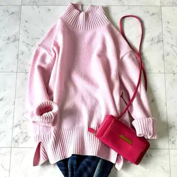 새상품급 노리즈 하이넥 풀오버 캐시미어 혼방 니트 핑크