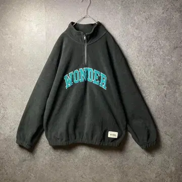 SHEIN 하프 지퍼 구제 의류 플리스 M 블랙 영문 로고