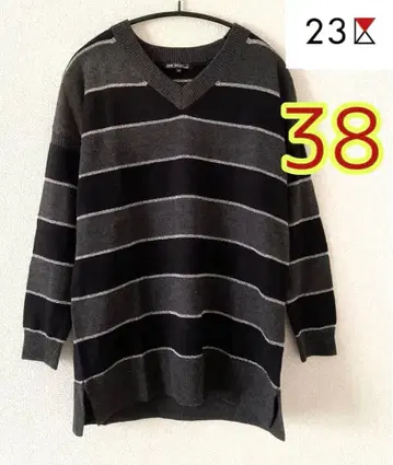 [23구] 사이즈 38 V넥 니트 풀오버 보더 니트